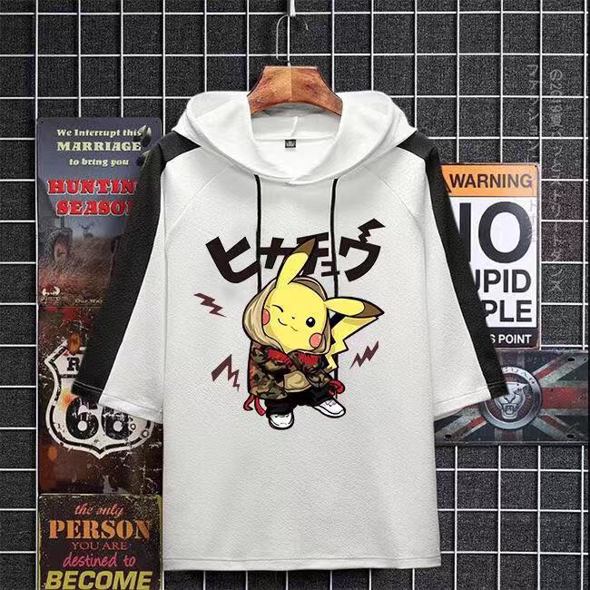 🔥HOT🔥 Autumn Men's Women's Pikachu Loose-fitting Hoodie Couple Half Sleeve T-shirt | BigBuy360 - bigbuy360.vn