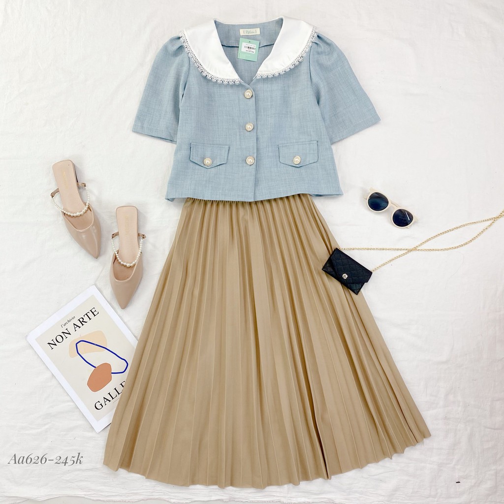 Áo kiểu nữ Nhiên vintage cổ sen có nút AA626