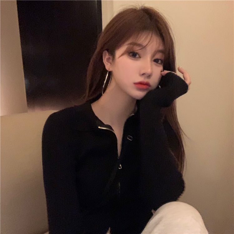 Áo cardigan dệt kim tay dài khóa kéo đôi phong cách Hàn Quốc thời trang xuân thu cho nữ