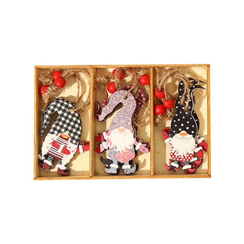 1 hộp gỗ treo trang trí cây thông giáng sinh hình ông già Noel/tuần lộc/ông già Noel/người tuyết dễ thương