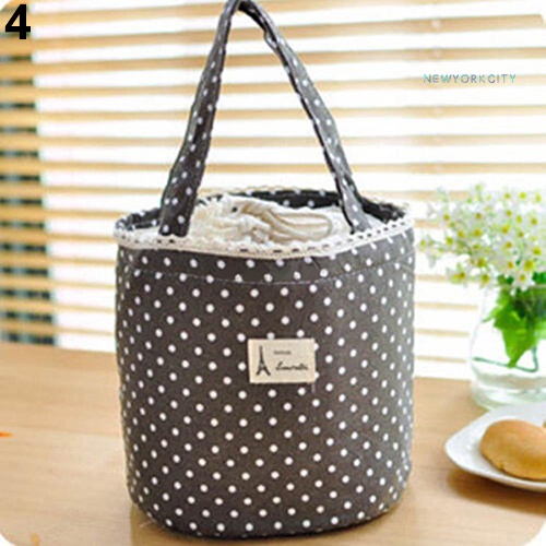 Túi Dây Rút Đựng Hộp Cơm Trưa Họa Tiết Chấm Bi