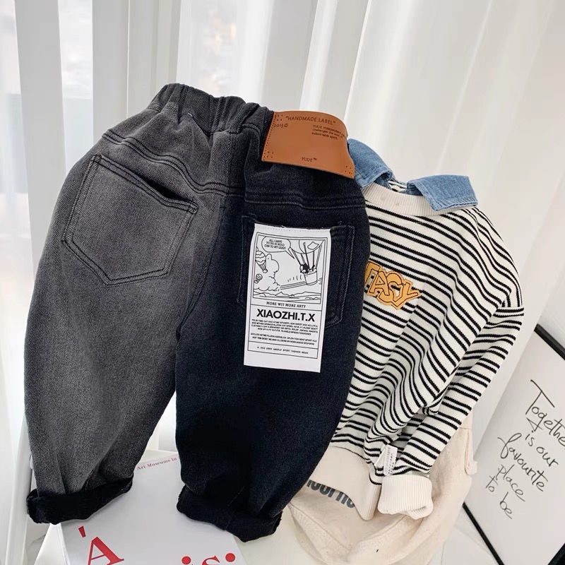 Quần Jean Dài Dáng Rộng Phong Cách Hàn Quốc Thời Trang Mùa Thu Cho Bé Trai