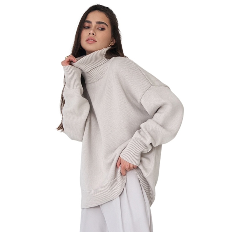Áo Sweater Dệt Kim Tay Cánh Dơi Cổ Lọ Dáng Rộng Thời Trang Cho Nữ