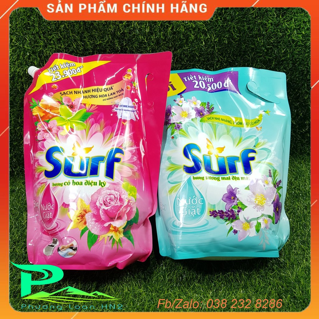Nước giặt Surf hồng túi 2,9 kg. Surf xanh túi 3,3 kg