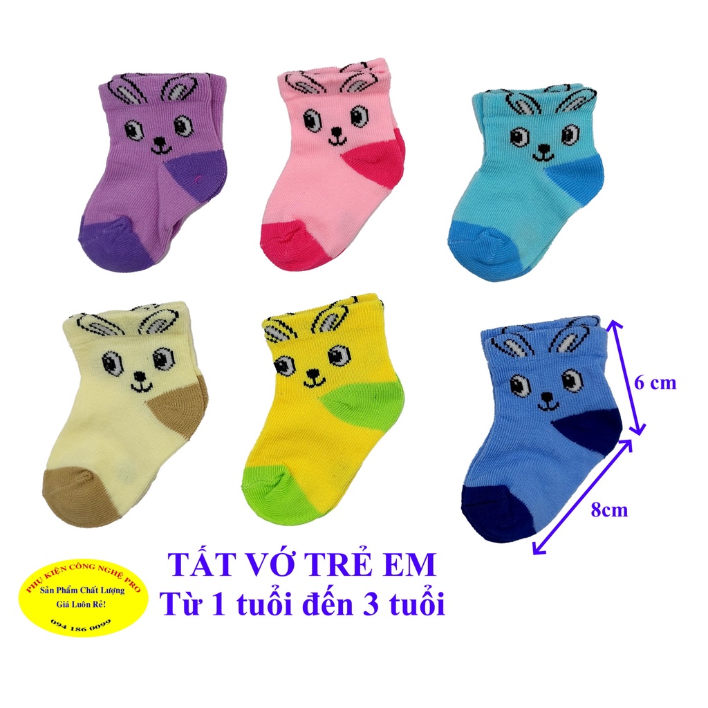 Tất vớ cho trẻ em từ 1 đến 3 tuổi In hình thỏ cười trên cổ vớ Chất liệu thun cotton co giãn, mềm, Bảo vệ đôi chân