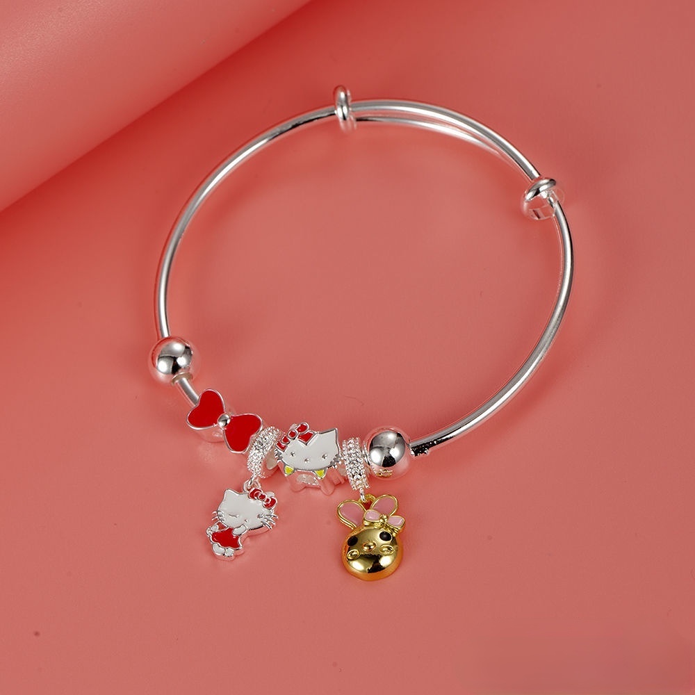 Vòng Tay Bạc Sterling 990 Xỏ Hạt Hình Hello Kitty Cung Hoàng Đạo Thời Trang Cho Cặp Đôi