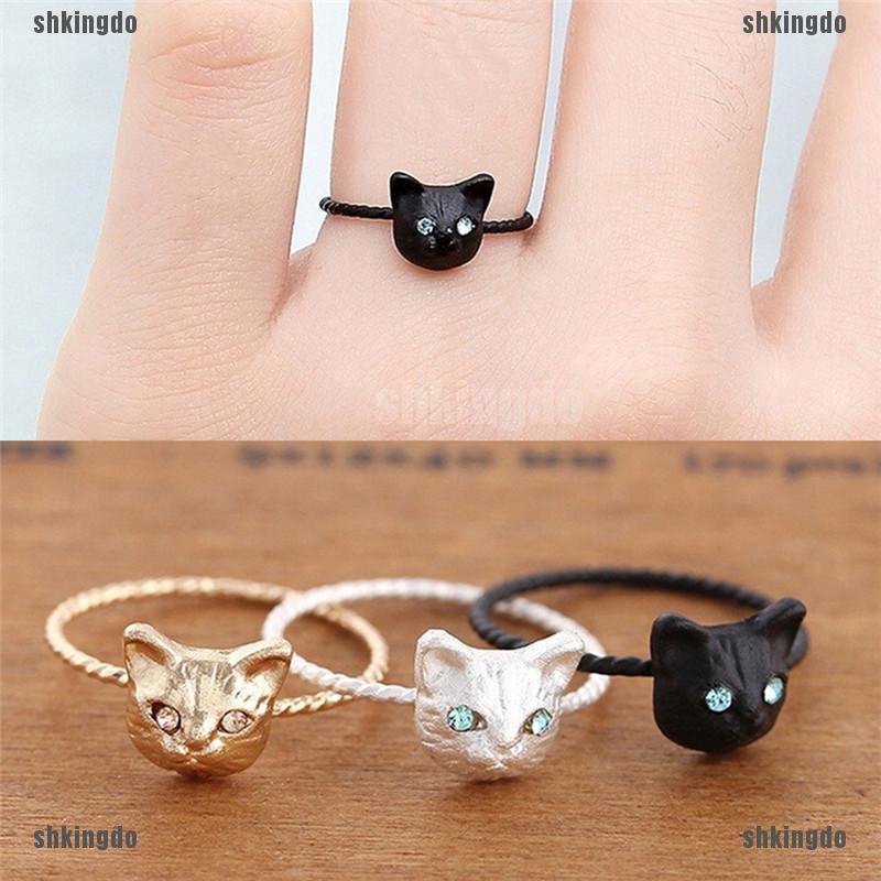 Nhẫn hợp kim hình mèo đính đá dễ thương