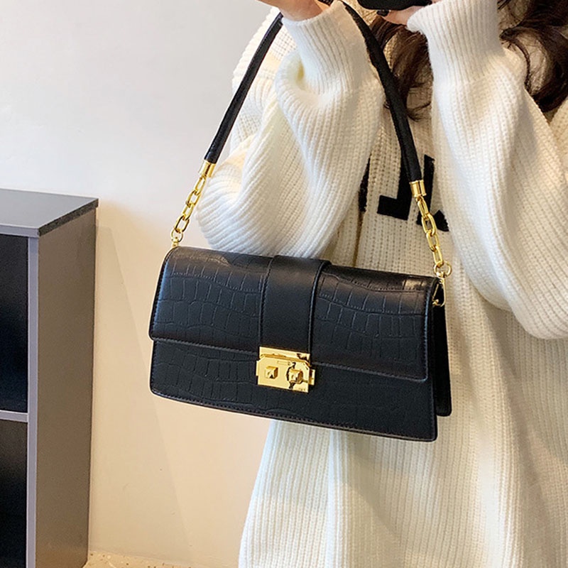 Túi đeo dưới cánh tay/ đeo cánh tay IELGY dáng vuông nhỏ họa tiết da cá sấu chất lượng cao cho nữ