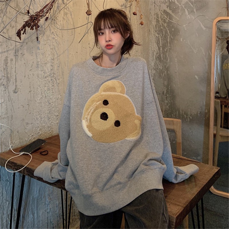 Áo Sweater Form Rộng In Hình Gấu Phong Cách Hàn Quốc Cho Cặp Đôi