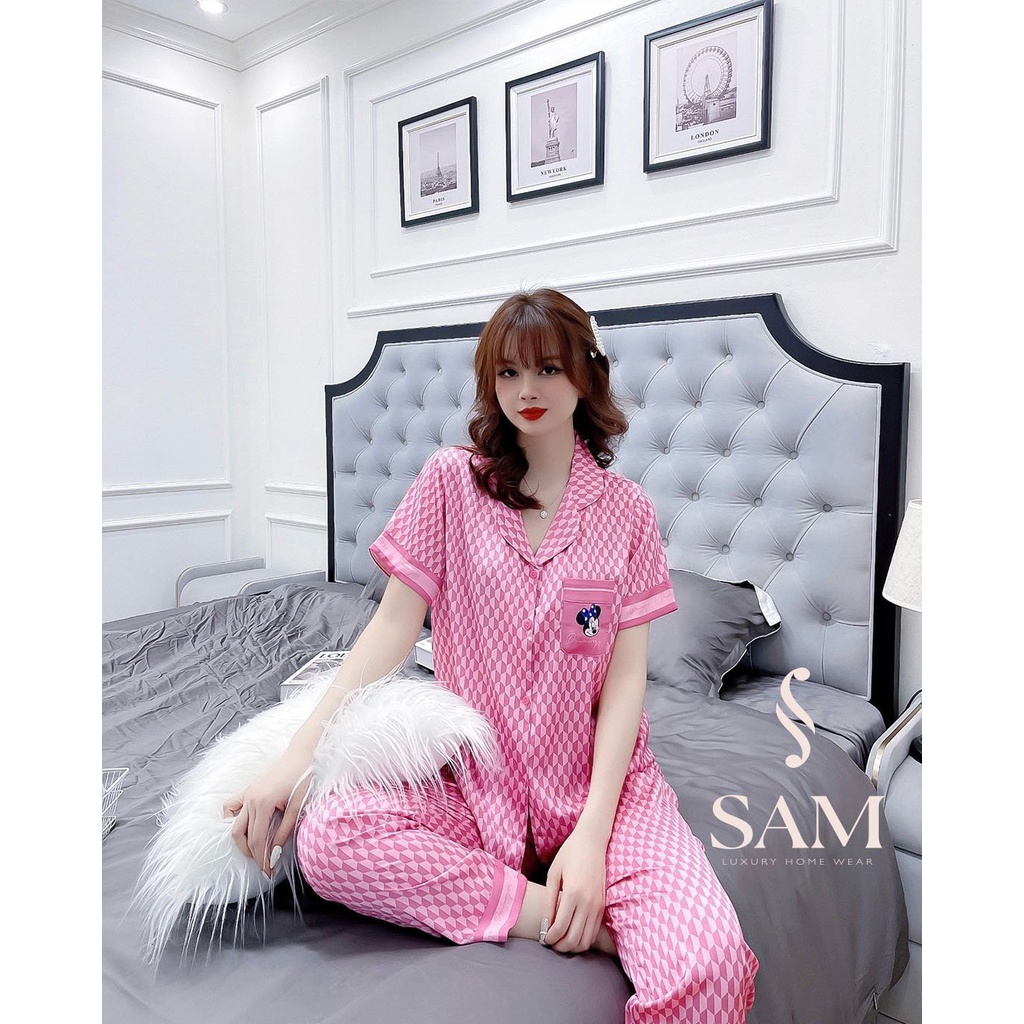 SET đồ bizama mặc ngủ ở nhà. Bộ đồ pijama mặc nhà hãng SAM, thiết kế phối viền họa tiết trẻ trung, túi in hình mickey