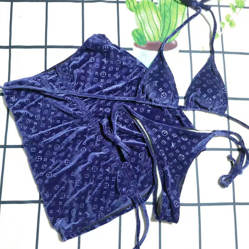 Bộ Đồ Bơi Bikini Vải Nhung Vàng Họa Tiết Chữ Quyến Rũ Cho Nữ