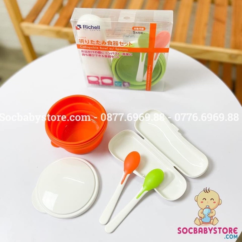 Bộ chén ăn dặm gập gọn kèm 2 thìa mềm Richell