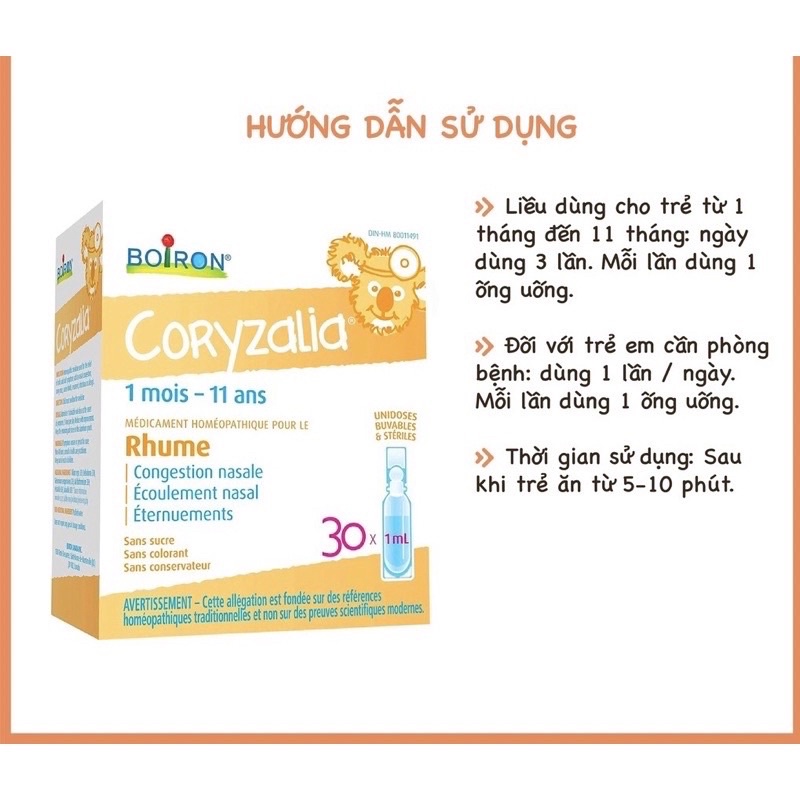 Muối uống vi lượng đồng căn Coryzalia Boiron giảm chảy mũi cho bé từ 1m - 11 tuổi