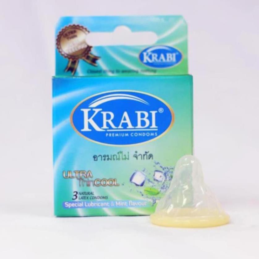 [CHE TÊN SP][SIÊU MỎNG + VỊ BẠC HÀ MÁT LẠNH]  Bao cao su Krabi Siêu mỏng | Hương bạc hà | Ultrathin Cool Krabi