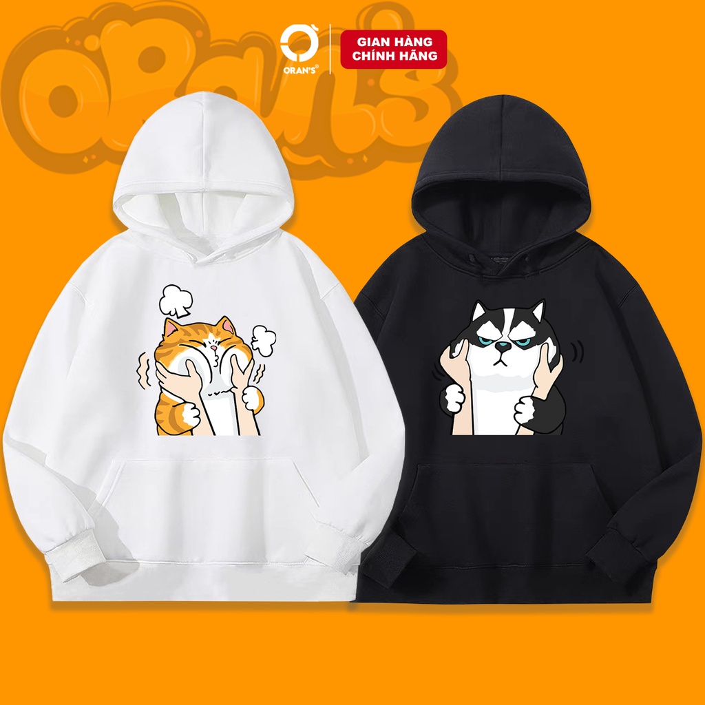 Áo Hoodie đôi in hình chó mèo véo má ORAN'S chất nỉ cotton lót bông cao cấp form rộng unisex - ORAN'S HOODIE 05