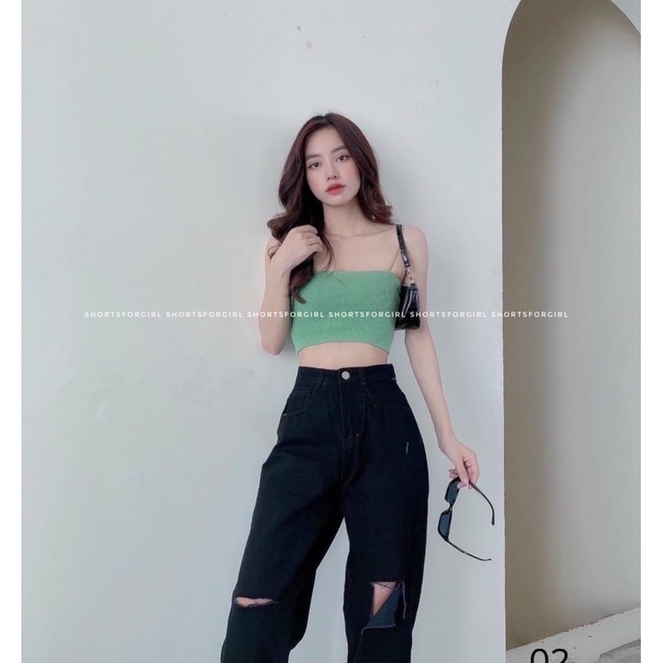 Quần jean nữ ống xuông màu đen rách sọc siêu đẹp thời trang H.N.M STORE