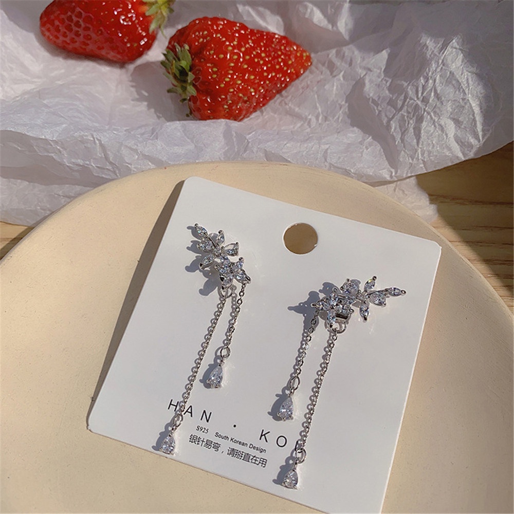 Khuyên Tai Dáng Dài Phối Cánh Thiên Thần Đính Đá Zircon Thời Trang Hàn Quốc