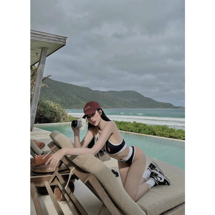 Set bộ bikini đi biển 2 dây mảnh tam giác viền trắng phối chữ sexy BADBLOOD | BigBuy360 - bigbuy360.vn