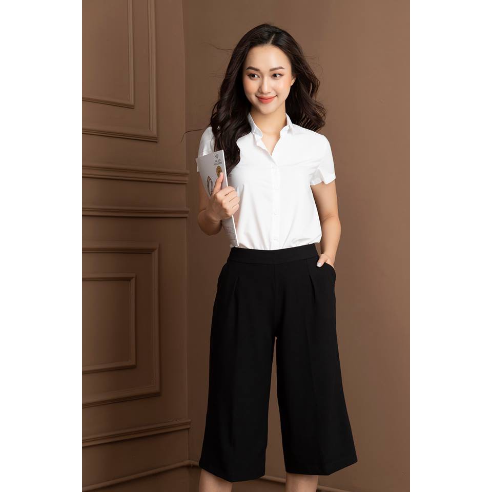 Quần ống rộng UNI, quần vải ống suông cạp chun lưng cao basic