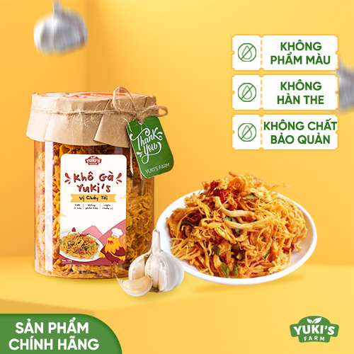 Khô Gà Bơ Cháy Tỏi 125g YUKI FARM - Khô Gà Xé Cay Siêu Ngon - Đồ Ăn Vặt Việt Nam Chất Lượng Cao