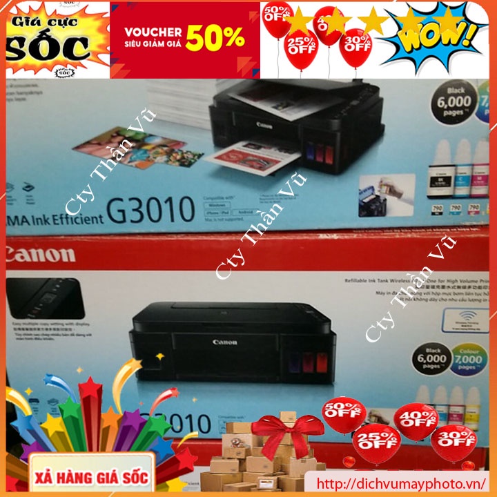 Máy in phun màu đa năng canon G3010 có wifi in 1 mặt đầy đủ photocopy scan in màu in đen trắng hàng mới có BH INECO