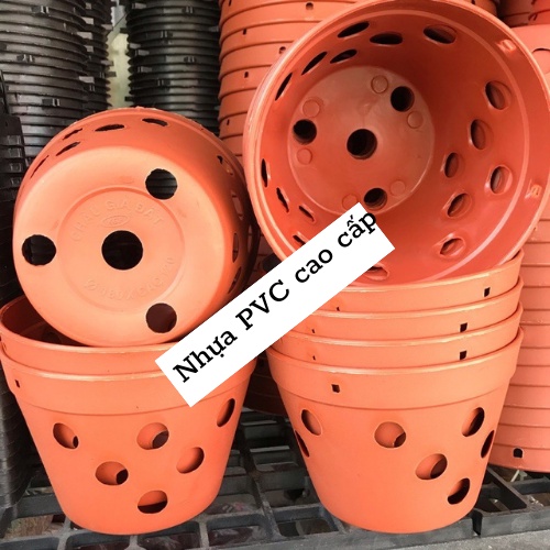 Chậu nhựa giả gỗ trồng cây chuyên nghiệp, chậu nhựa lan giả gỗ đủ sz Fi14 - F17 - F20 - F22 - F25