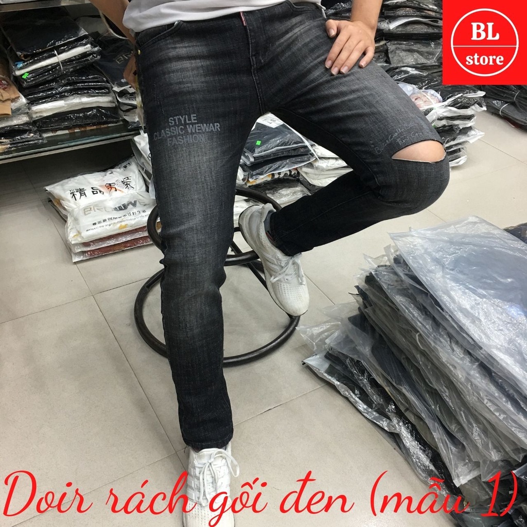 Quần bò nam đẹp cào rách gối, Quần jean nam đen trơn cao cấp phong cách | BigBuy360 - bigbuy360.vn
