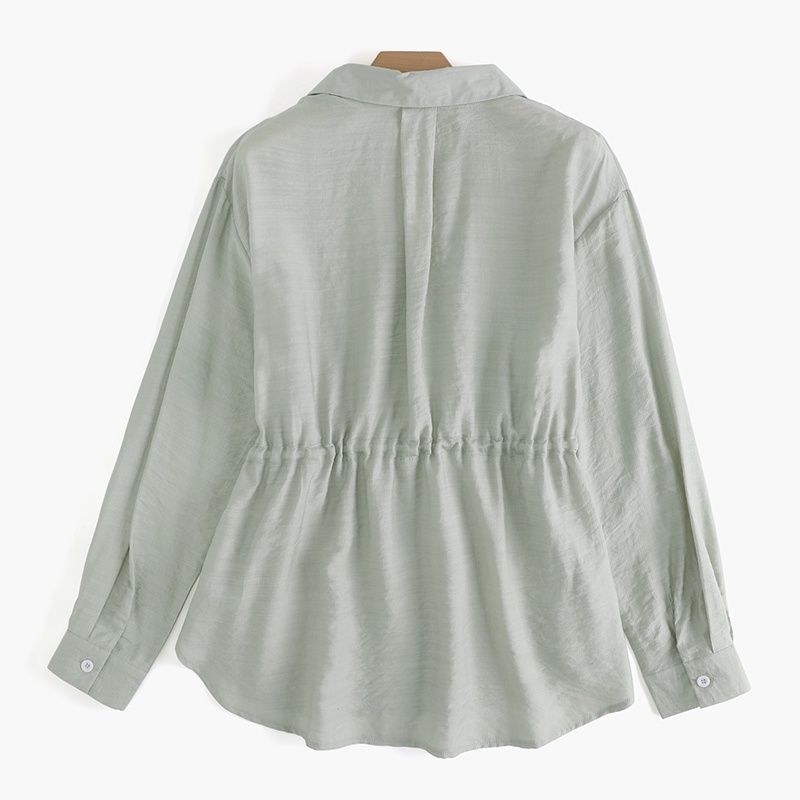 Áo sơ mi Zanzea cổ bẻ dáng rộng màu trơn phối dây rút thời trang trẻ trung cho nữ