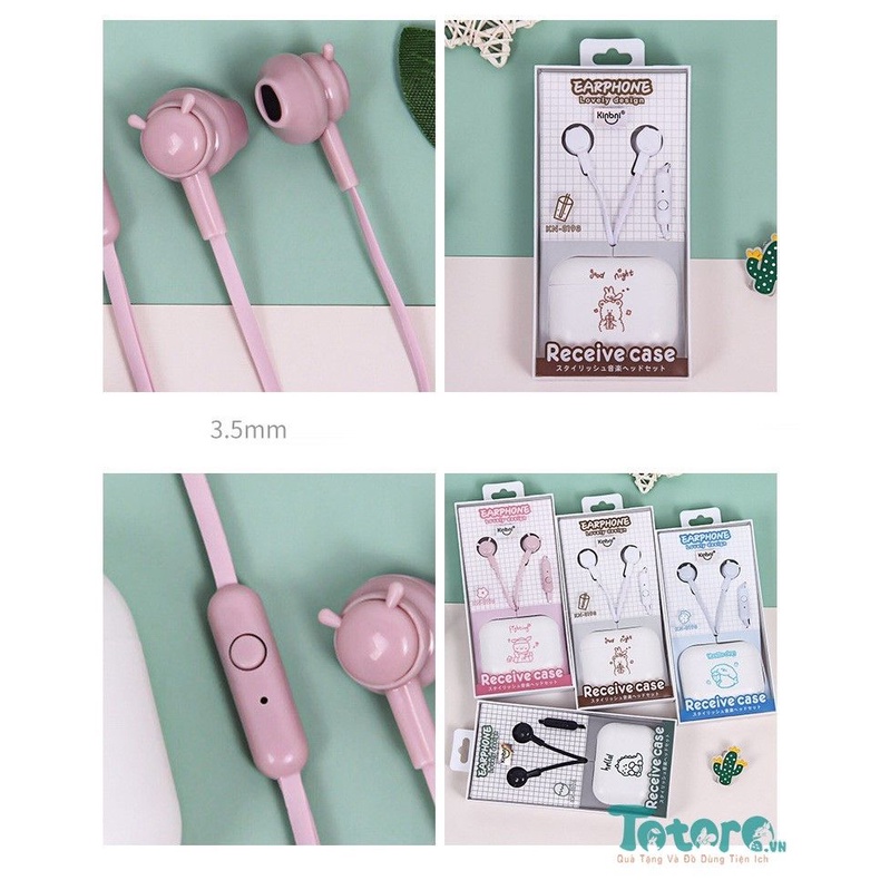 Tai nghe Earphone kèm hộp Hình Vẽ Thú Xù