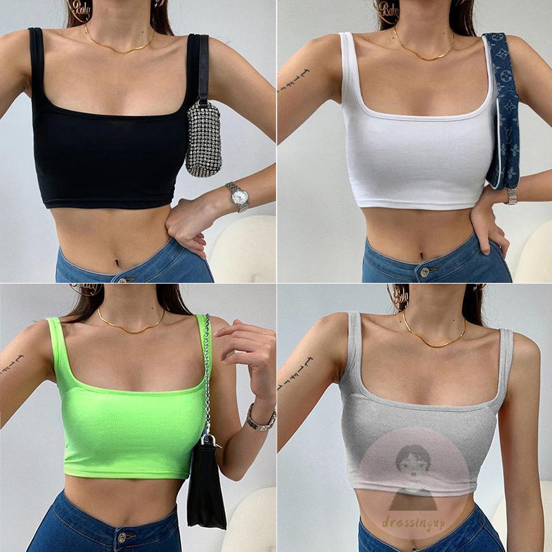 DRE-Women Summer Tank Tops, Casual Solid Color Square Collar  Tank Tops