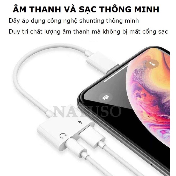 Dây cáp chuyển đổi cho tai nghe jack 3.5mm sang cổng lightning iphone kèm sạc pin điện thoại