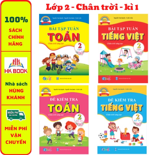 Sách - Combo Bài Tập Tuần và Đề Kiểm Tra Toán - Tiếng Việt Lớp 2 - Chân Trời Sáng Tạo - Học Kì 1 (4 cuốn)