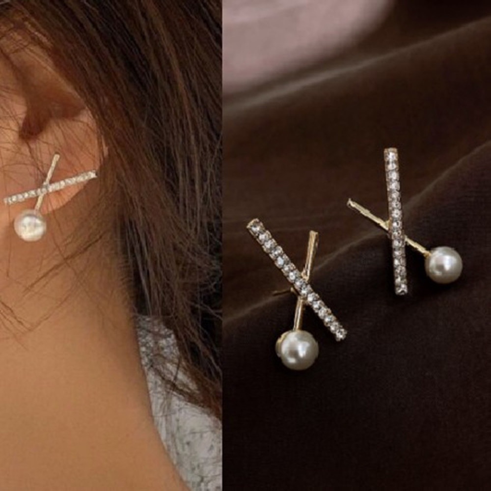 Bông Tai Xỏ Lỗ Màu Bạc Đính Ngọc Trai Đơn Giản Phong Cách Hàn Quốc