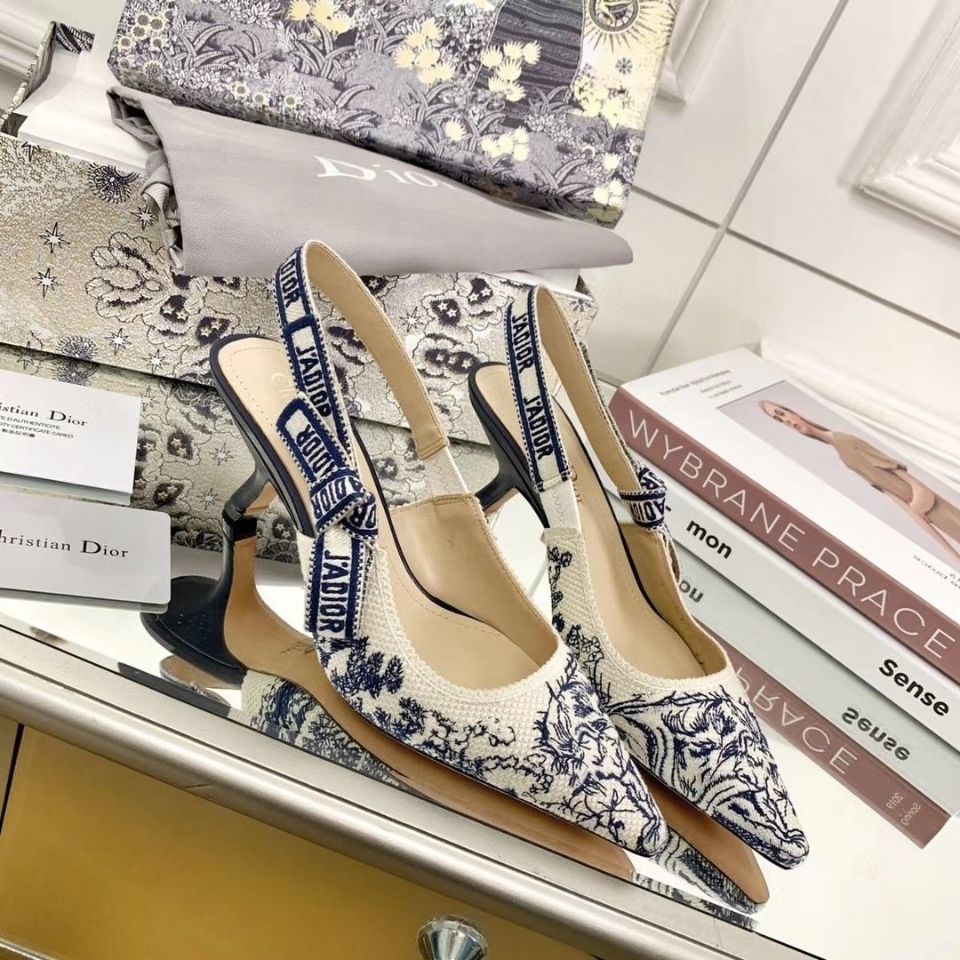 Dior_giày Cao Gót Nữ Thêu Hoa (Đế Phẳng Thắt Nơ)