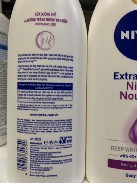 Sữa Dưỡng Thể Trắng Da Nivea Extra White Ban Đêm 400ml