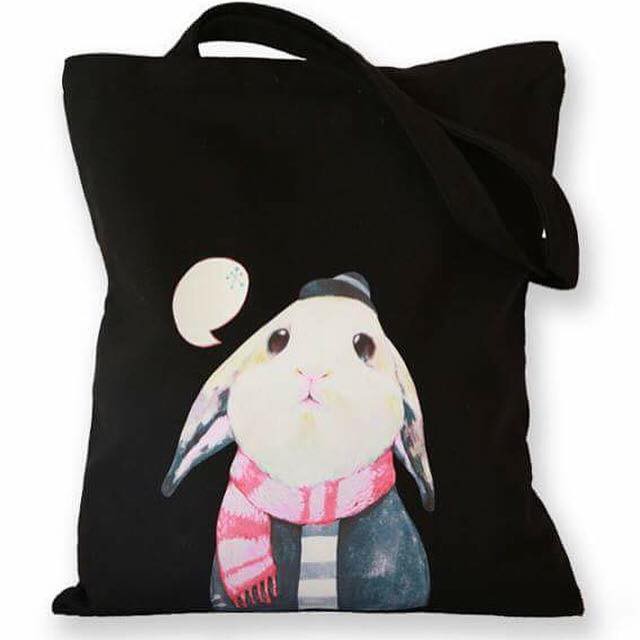 Túi đeo chéo vải tote canvas hình thỏ xinh xắn cho nữ đi học đi du lịch - phuishop