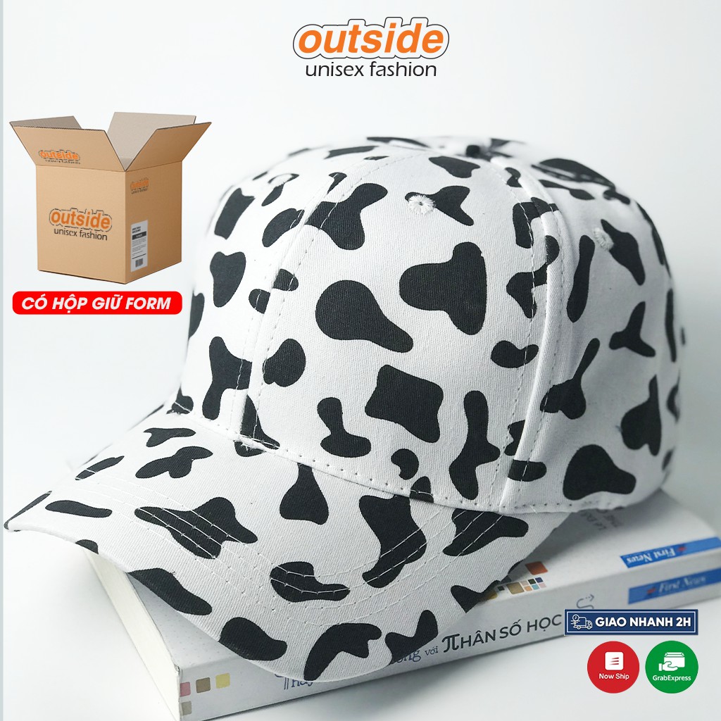 Mũ lưỡi trai nam nữ bò sữa hàn quốc, Nón kết họa tiết trắng đen style Ulzzang form unisex nam nữ OUTSIDE STREETWEAR N01