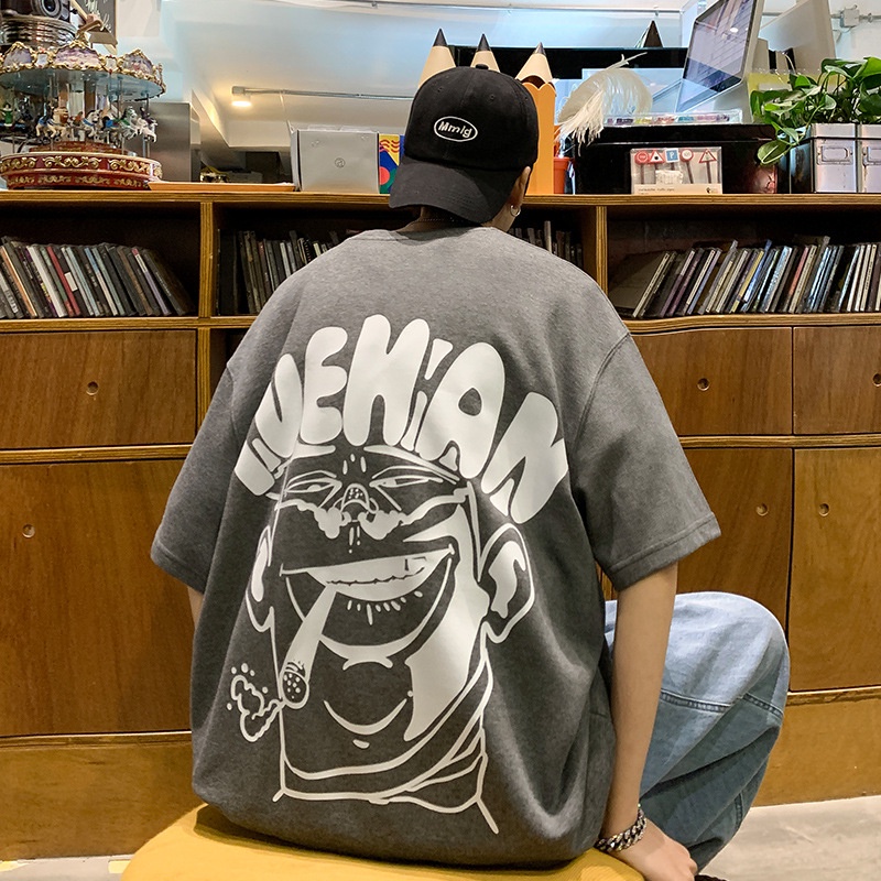 Áo thun tay ngắn dáng rộng phong cách hong kong dễ phối đồ cho nam