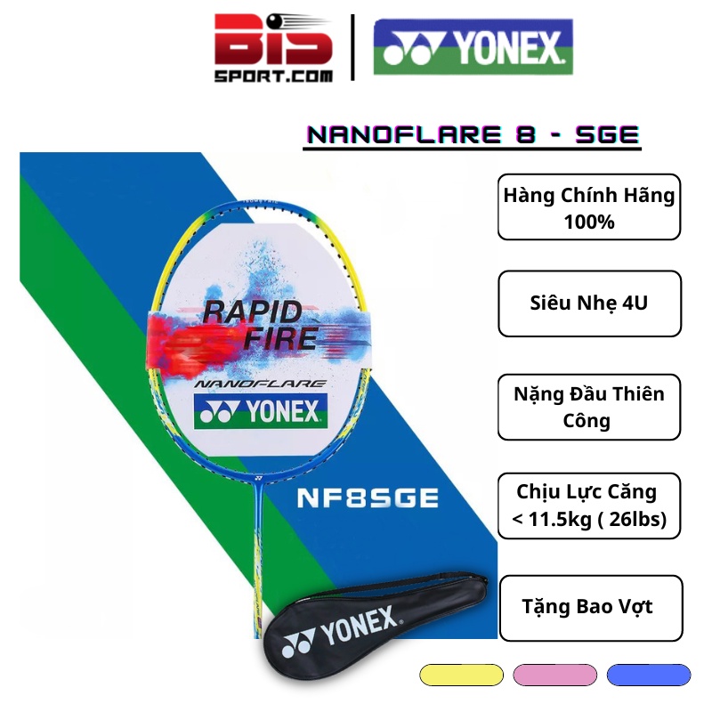 Vợt Cầu Lông Yonex Nanoflare 8S Xanh Dương Vàng - Hàng Chính Hãng - Lực Căng 11kg - Cân Bằng 4u - Công Thủ Toàn Diện