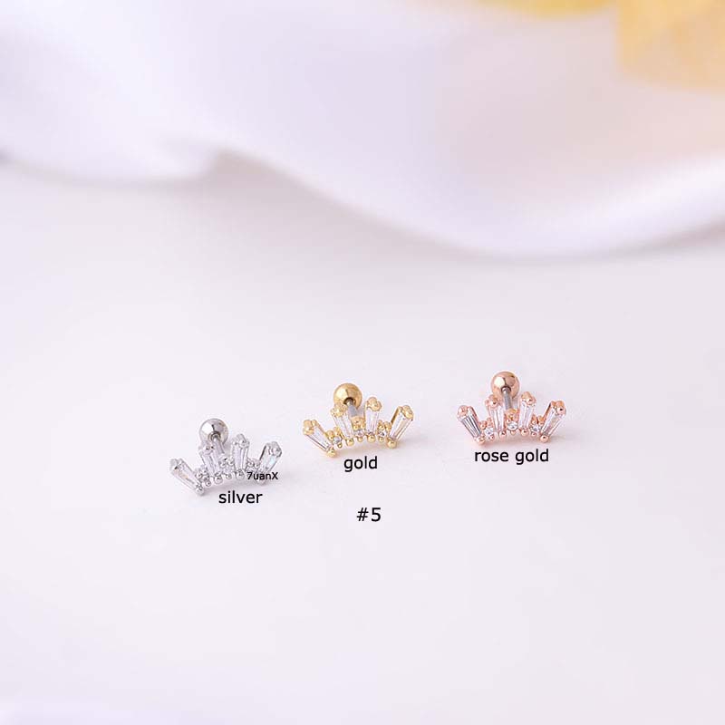 Khuyên xỏ thép không gỉ 20G đính đá zircon phía sau vít cá tính dành cho nữ