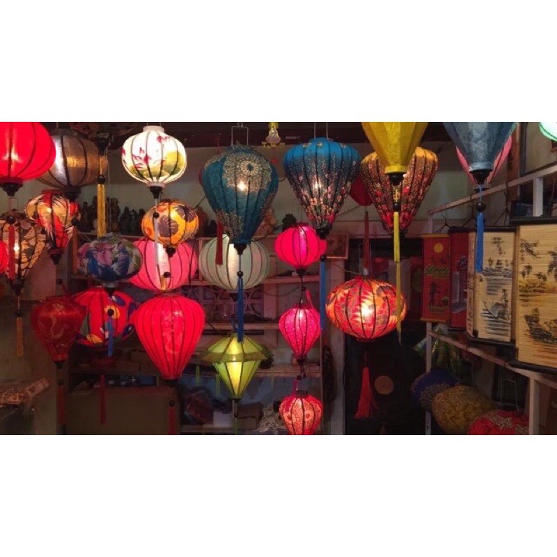 Đèn lồng hội an vải phi 3d chuyên trang trí nhà cửa treo tết chùa miếu