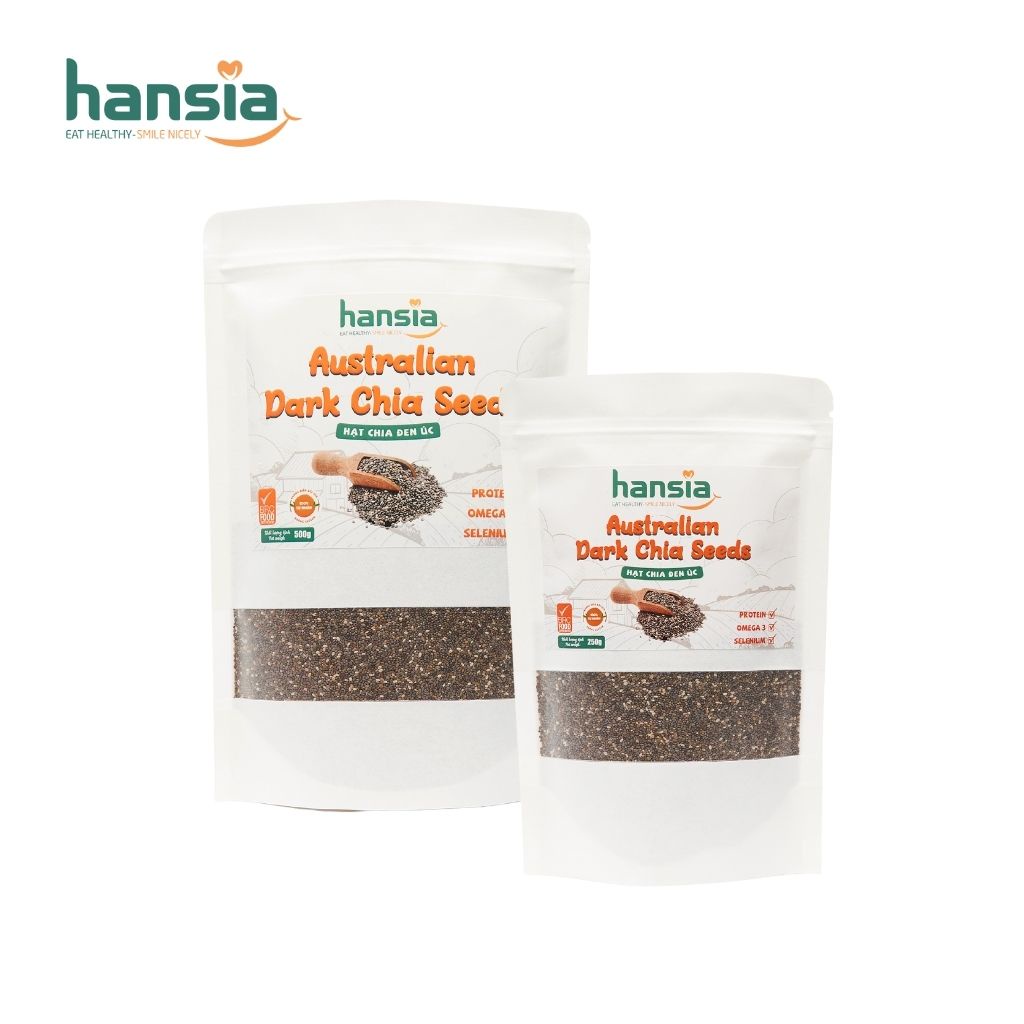 Hạt Chia Đen Úc Organic HANSIA Chứa Nhiều Omega 3 Và Dưỡng Chất Giúp Giảm Cân, Giải Độc Cơ Thể Túi 250g - 500g