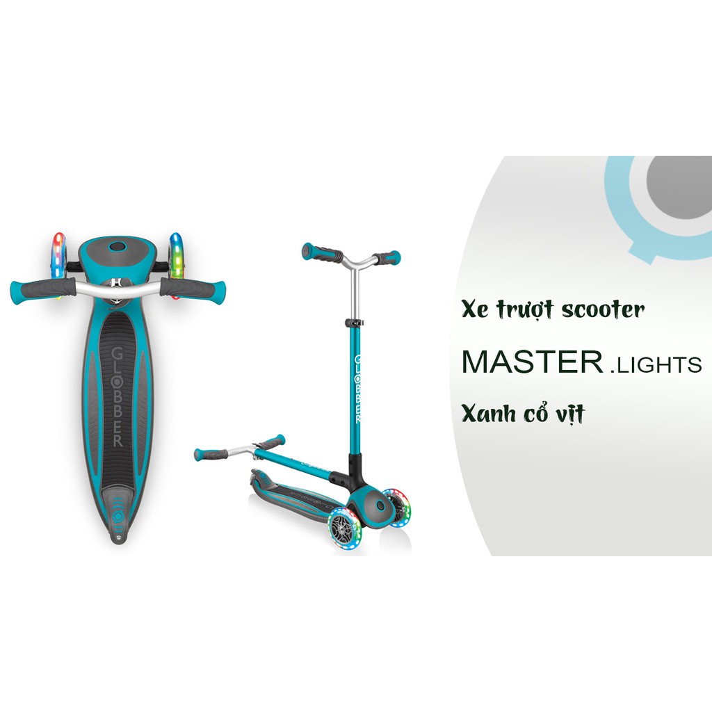 Xe trượt scooter 3 bánh gấp gọn có bánh xe phát sáng Globber Master cho trẻ em từ 4 đến 14 tuổi - Xanh cổ vịt