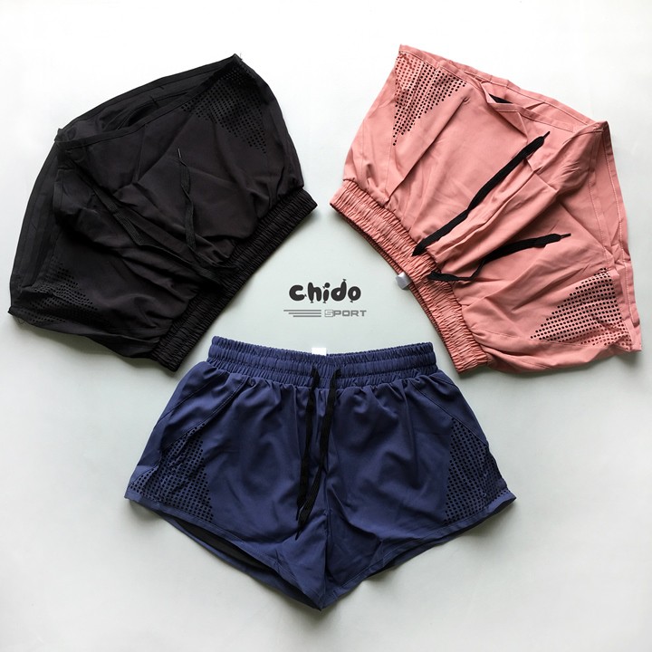 Quần đùi tập nữ đục lỗ, quần tập Gym, Yoga, chidosport