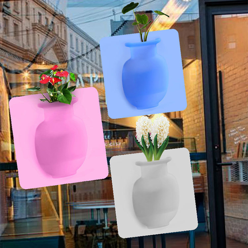 Bình hoa silicon dán và hút tường chắc chắn trang trí văn phòng trong nhà thiết kế xinh xắn