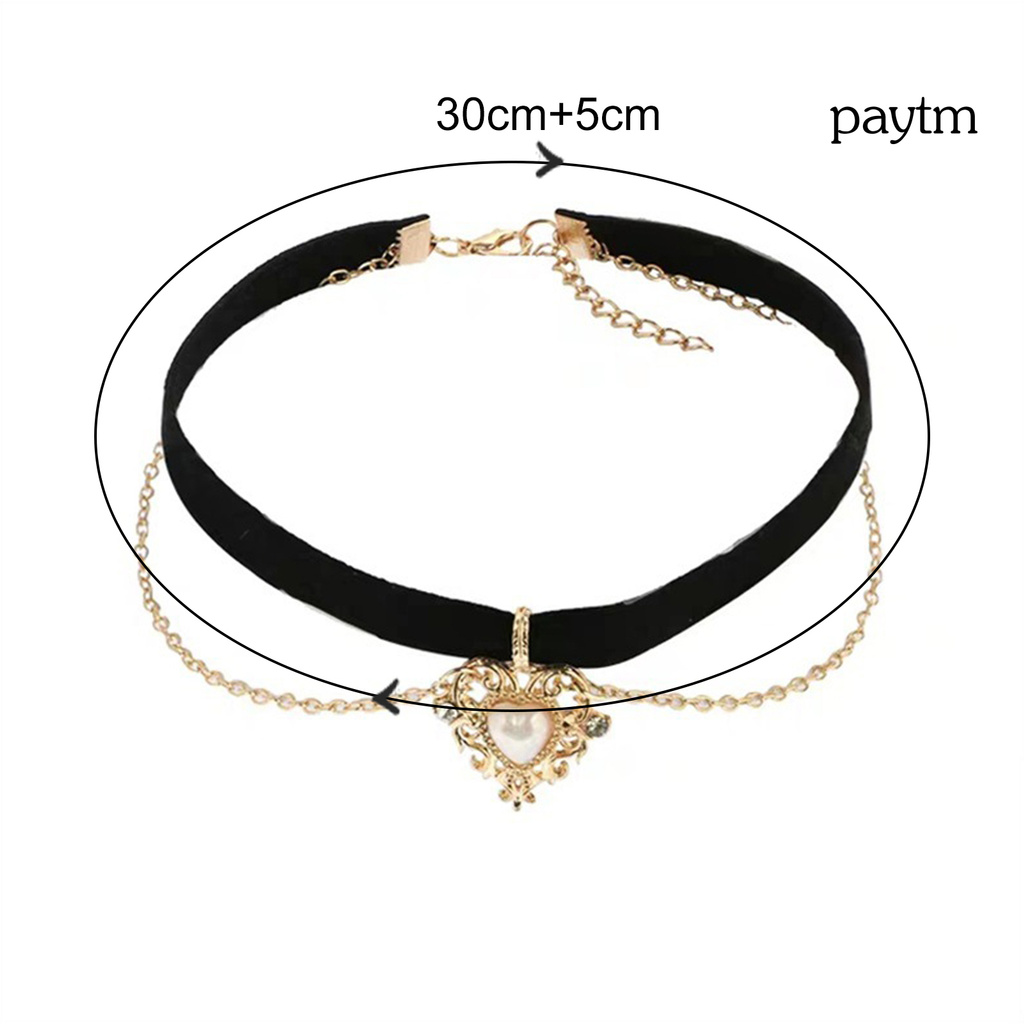 Vòng Cổ Choker Mặt Trái Tim Đính Ngọc Trai Nhân Tạo Thời Trang