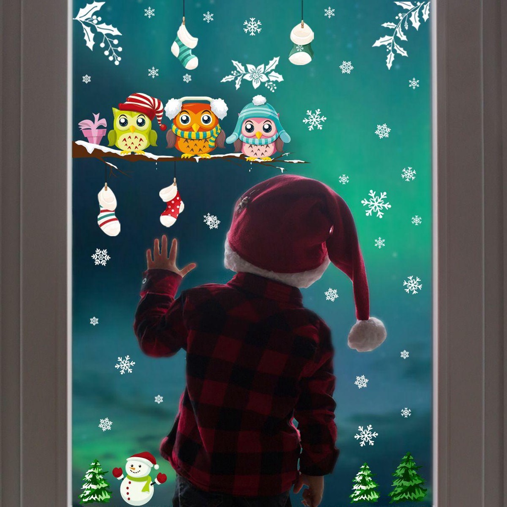 Miếng Dán Trang Trí Cửa Kính Họa Tiết Hoạt Hình Phong Cách Giáng Sinh Độc Đáo