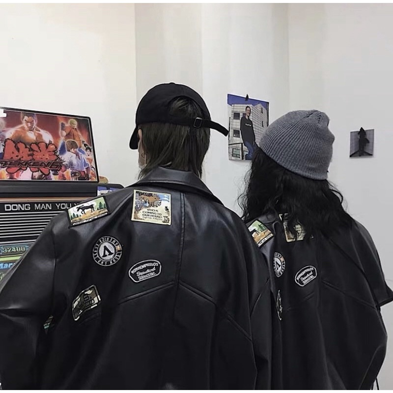 Patched Leather Jacket P2 - áo khoác da độc đáo với hình thêu unisex nam nữ