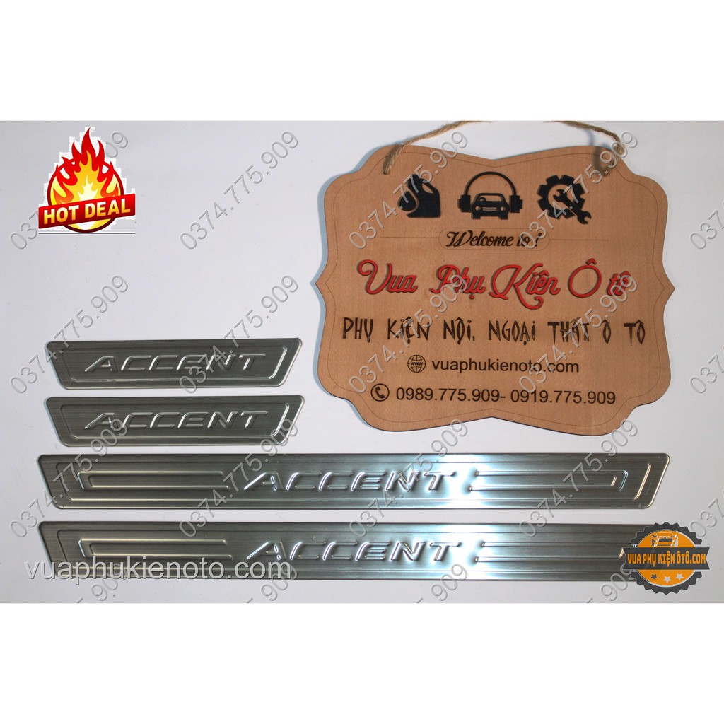 Ốp bậc cửa Huyndai Accent 2018 - 2020 -BỘ 8 MIẾNG INOX TRONG NGOÀI +TẶNG 2 CUỘN 3m 2,5 cm*3 mét