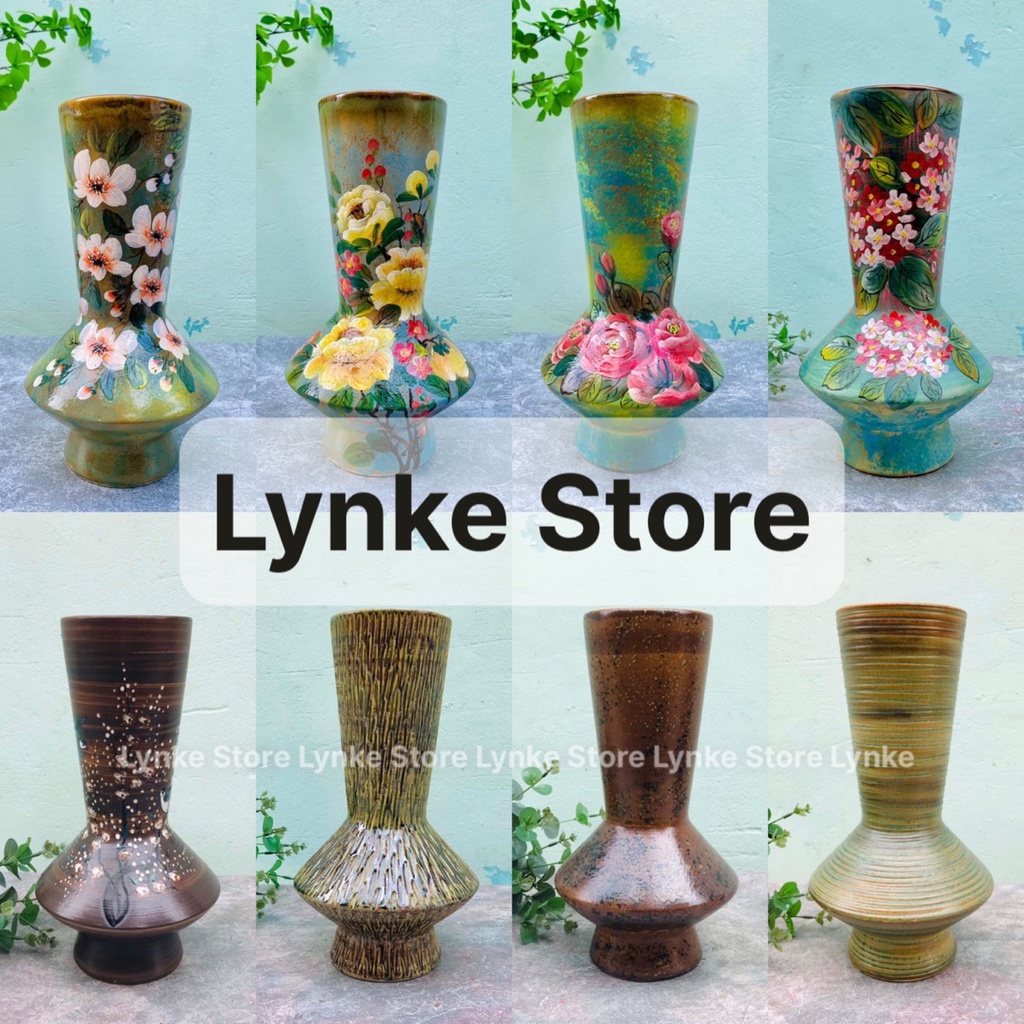 Bình Hoa Lọ Hoa Gốm Men Thuần Mộc Dáng Đèn Cao 35cm Cắm Đào Đẹp Gốm Sứ Bát Tràng - Lynke Store